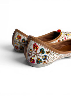 Colourful Bobble White Jutti for Women