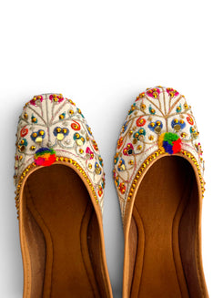 Colourful Bobble White Jutti for Women