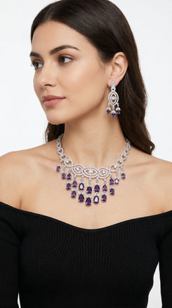 Mauve Cascading Necklace Earrings Set for Women - Party & Wedding Wear