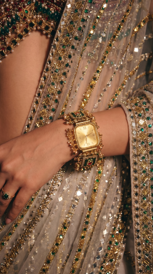Rajwadi Green Meenakari Stone Bracelet Watch for Women