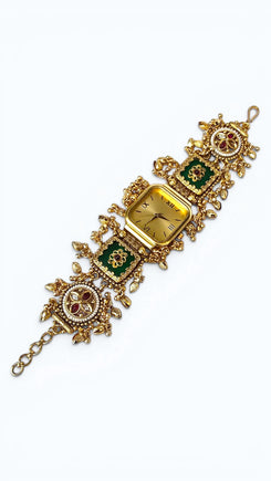 Rajwadi Green Meenakari Stone Bracelet Watch for Women