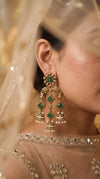Antique Chandelier Jhumki Earrings with Green Stones for women, Cunei India