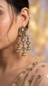 Antique Chandelier Jhumki Earrings with Pastel Pink Stones product photo, Cunei India