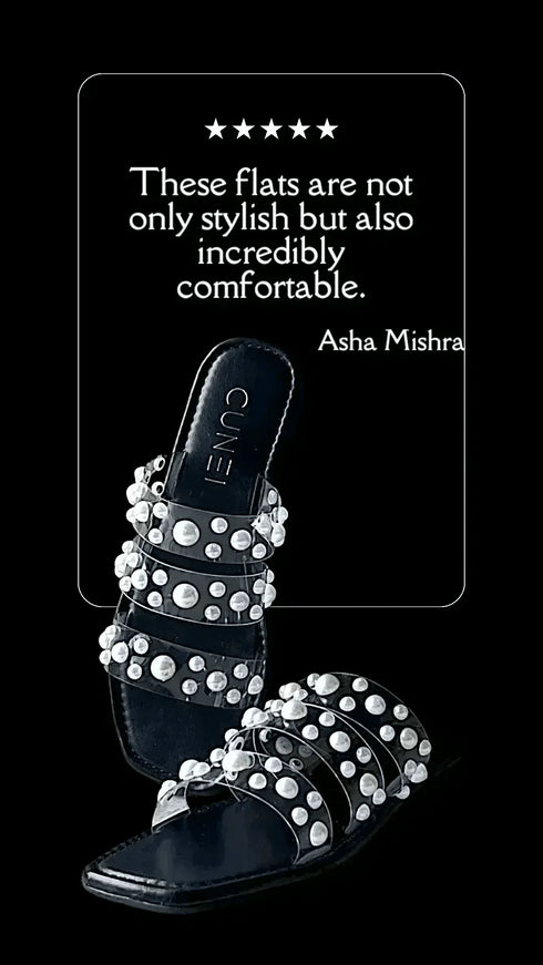 Black Festive Pearl Flats - cunei