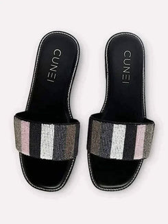 Black - Multicolored Beaded Flats - cunei