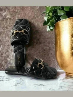 Womens Black Quilt Flats