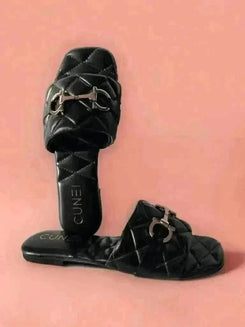 Womens Black Quilt Flats