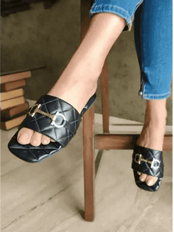 Womens Black Quilt Flats