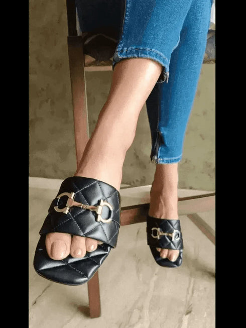 Womens Black Quilt Flats