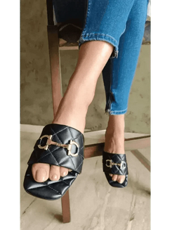 Womens Black Quilt Flats