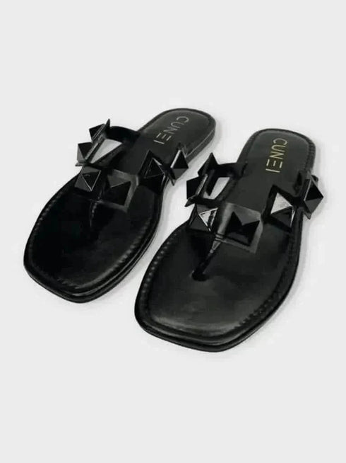 Womens Black Stud Flats