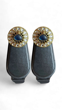 Blue and Clear Polki Round Stud Earrings for women, Cunei India