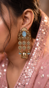 Blue and Gold Pearl Jhumka Earrings detail, Cunei India