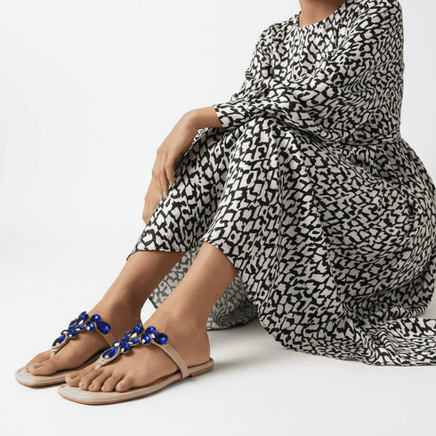 Dark Blue Stone T-Strap Flats