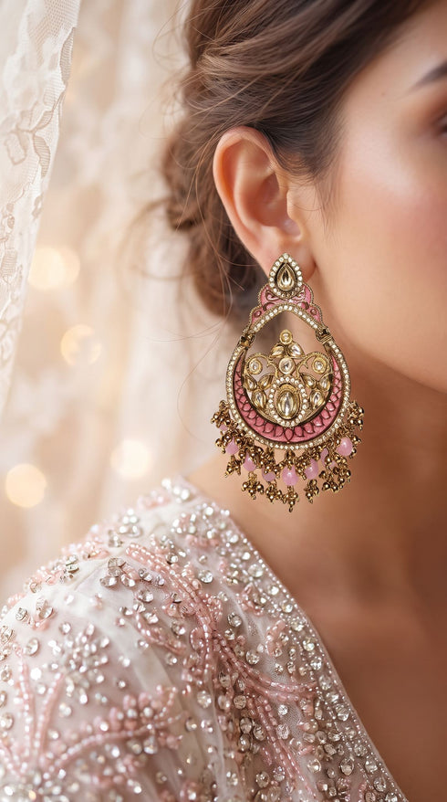 Blush Pink Chandbali Kundan Earrings for Women