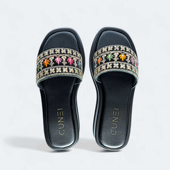 Bottle Green Golden Embroidered Sandals for Women - Casual & Summer Wear - Image 3 - Cunei India