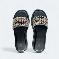 Bottle Green Golden Embroidered Sandals for Women - Casual & Summer Wear - Image 3 - Cunei India