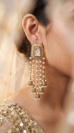 Champagne pearl jhumkas product photo, Cunei India