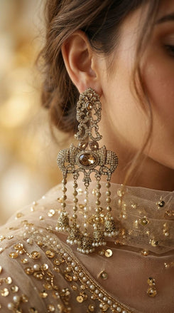 Champagne Ganesha Elephant Dangling Earrings side view, Cunei India