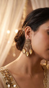 Champagne Three Tear Drop Dangle Earrings with Cubic Zirconia side view, Cunei India