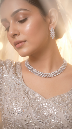Clear Floral Motif Cz Necklace Set product photo, Cunei India