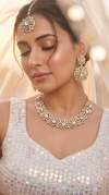 Clear Gold Three Piece Floral Motif CZ Necklace Set - view 2