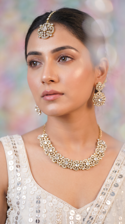 Clear Gold Three Piece Floral Motif CZ Necklace Set - view 3