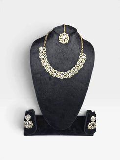Clear Gold Three Piece Floral Motif CZ Necklace Set - view 4