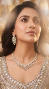 Clear and Gold V Shaped Cascading Cz Necklace Set for Women, Cunei India