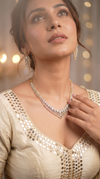 Clear and Gold V Shaped Cascading Cz Necklace Set side view, Cunei India