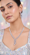 Clear Leaf Motif Y Drop Cz Necklace Set side view, Cunei India