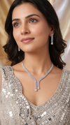 Clear Leaf Motif Y Drop Cz Necklace Set product photo, Cunei India