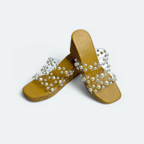 Clear Tan Pearl Wedges - cunei