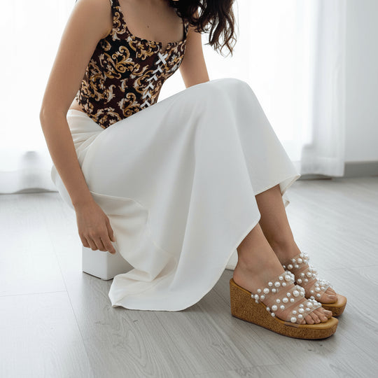 Clear Tan Pearl Wedges - cunei