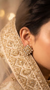 Clear and White Kundan Floral Stud Earrings detail, Cunei India