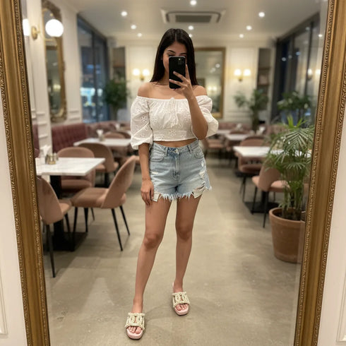 Salmon Pink Pearl Motif Wedges