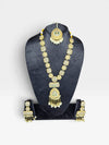 Cream and Gold With Green Accents Three Piece Meenakari Long Necklace Set - view 4