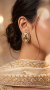 Cream and Gold Cz Oval Stud Earrings detail, Cunei India