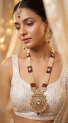 Cream and Maroon Three Piece Multi Strand Pearl Bead Necklace Set