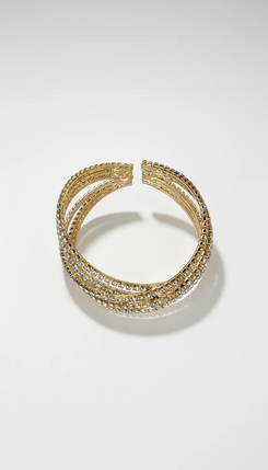 Gold Criss Cross Crystal Cuff Bracelet for Women - Party & Wedding Wear - view 4