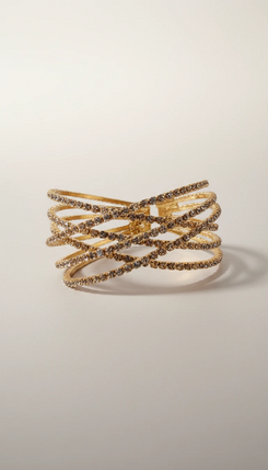 Gold Criss Cross Crystal Cuff Bracelet for Women - Party & Wedding Wear - view 5