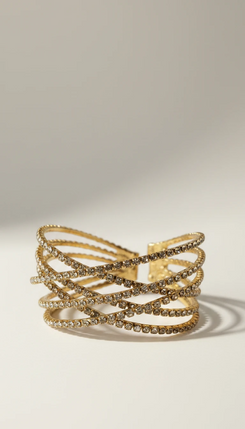 Gold Criss Cross Crystal Cuff Bracelet for Women - Party & Wedding Wear - view 6