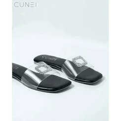 Womens Cubic Crystal Midnight Flats