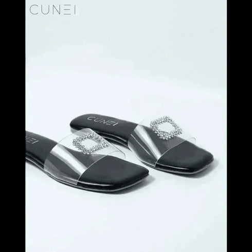 Womens Cubic Crystal Midnight Flats