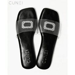 Womens Cubic Crystal Midnight Flats