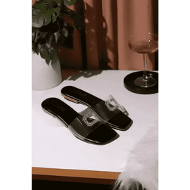 Womens Cubic Crystal Midnight Flats