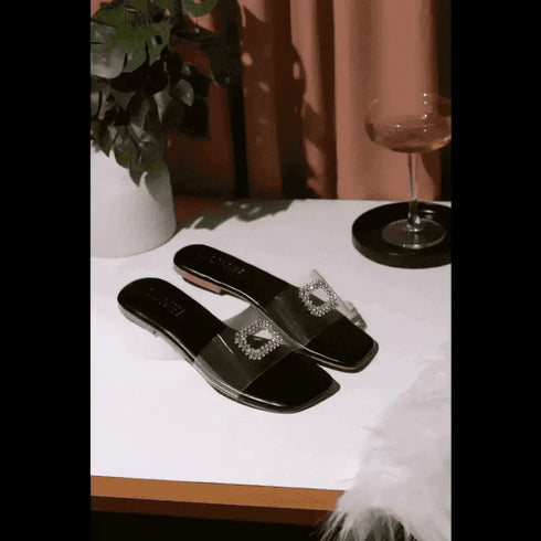 Womens Cubic Crystal Midnight Flats