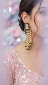 Dark blue pearl jhumkas side view, Cunei India