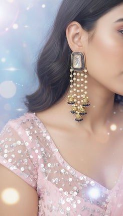 Dark blue pearl jhumkas product photo, Cunei India