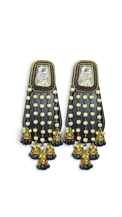 Dark blue pearl jhumkas close-up, Cunei India